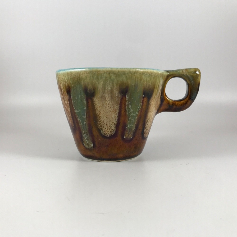 Dryden Pottery Drip Glaze Coffee Mug Cup Brown Green Blue MCM VTG Hot Springs AR